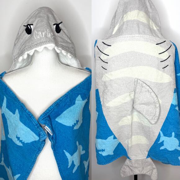 Stephen Joseph Kids Toddler Carter Embroidered Shark Bath Beach Towel Gray Blue - Picture 1 of 9